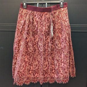 NWT - Blush Pink and Maroon Lace Skirt